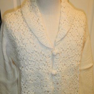 Cream cowl neck, button front, open swirl sweater